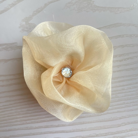 Champagne Shimmery Muslin Flower Hair Clip With Rhinestone, Flowers, Hair Clips - Picture 2 of 7